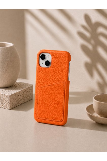 iPhone 15 (6.1 Inch) Compatible Leather Phone Case with Open Sides, Frameless Slim Design, Card Holder Compartment and Card Holder