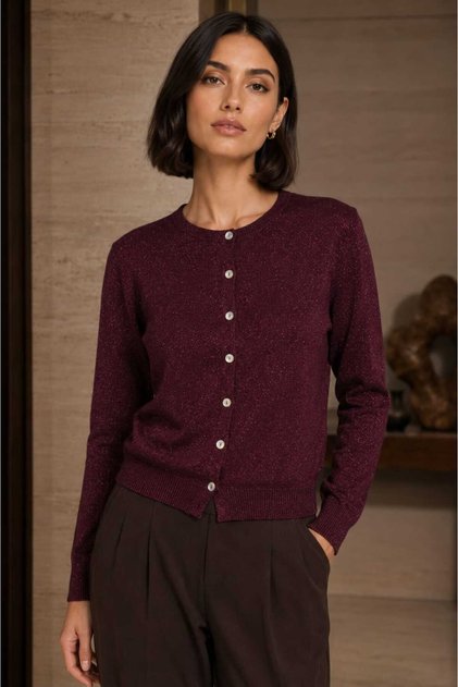 Women's Premium Touch, Radiant Elegance: 100% Viscose Glittery Crew Neck Knitwear Jacket