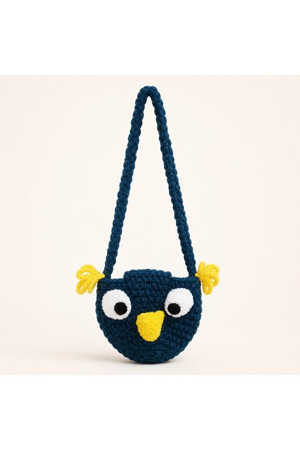 Melek Stationery 🦉 💙 Navy Blue Owl Figured Hand Knitted Cross Shoulder Bag 🦉 💙
