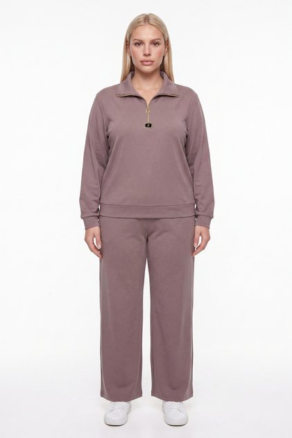 Women's Mink Seasonal Accessory Detailed Half-Zipper Tracksuit Set