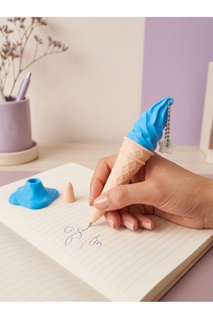 Ice Cream Shaped Ballpoint Pen with Stand and Cap Cute Kids Stationery Gift