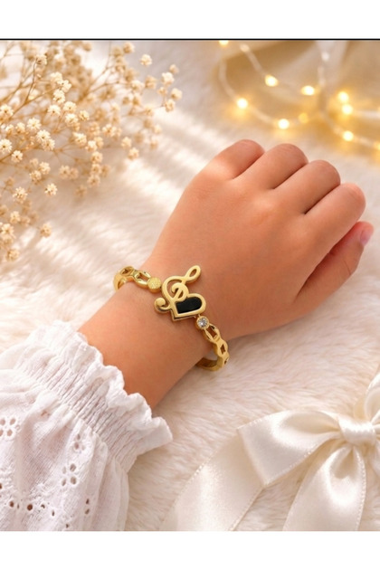 Heart Charm Bangle Bracelet for Girls – 18K Gold Plated Stainless Steel, PVD Coated & Tarnish Resistant (Size-02)