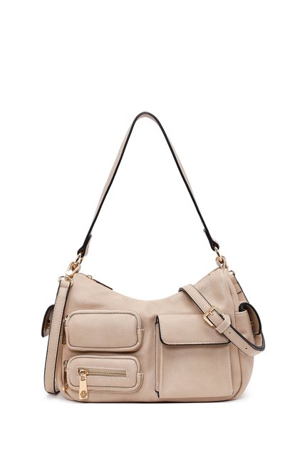 Women's Beige Long Strap Shoulder Bag Ab100025Sv