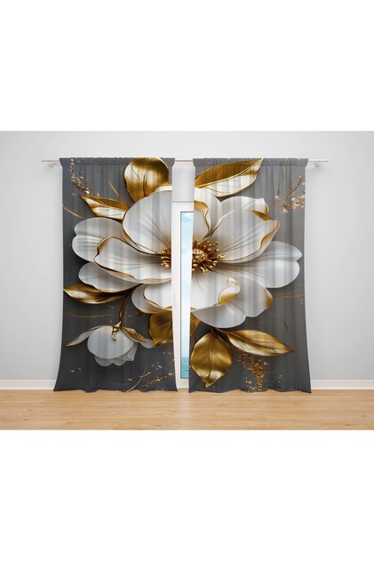 Magnolia Flower Patterned 3D Digital Printed 2 Wing Background Curtain Living Room Hall Background Curtain