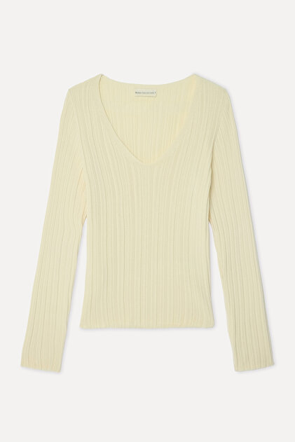 Women's Yellow Fitted V-Neck Sweater