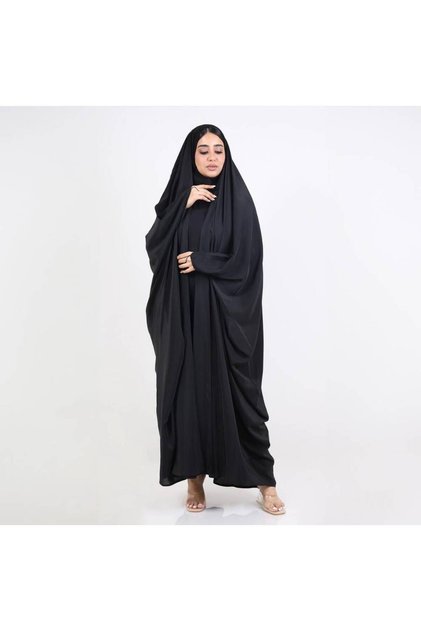 عباية راس سادة قماش حرير اسود النسيج - مقاس 165