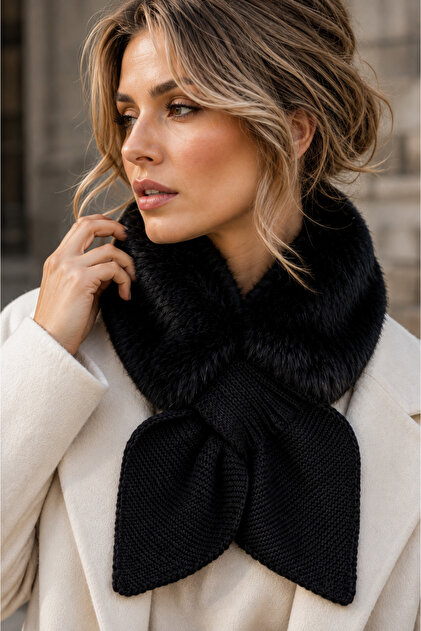 Women's Black Plush Snap-On Neck Collar Byn24