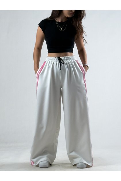 Adjustable Leg Pink Striped Ecru Women's Baggy Trousers Coc3324