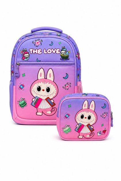 Pink Purple the Love Bubu Patterned Primary School Backpack and Lunch Bag 25212