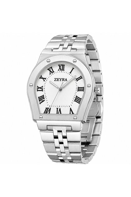 ساعة ZEYRA فضية بسوار معدني ومينا بيضاء بأرقام رومانية -ZEYRA Silver Watch with Metal Bracelet and White Roman Numeral Dial