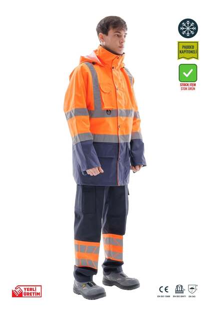 Safesawa Alaska Hi-Vis Parka Neon Orange - Navy Blue 4122