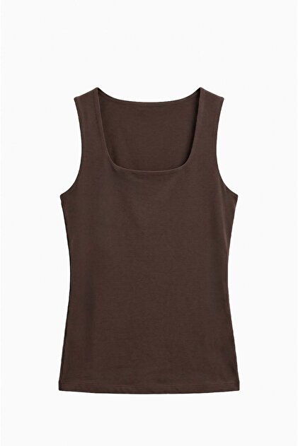 Brown Poll Thick Strap U-Neck Undershirt