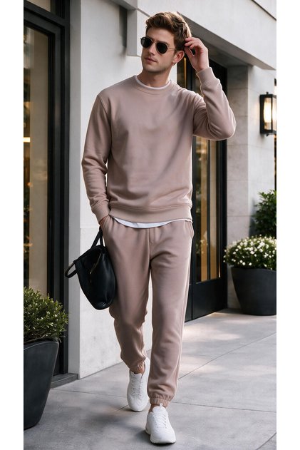 Men's Winter 3 Thread Crew Neck Top and Bottom Tracksuit Set (Soft Puff Fabric)