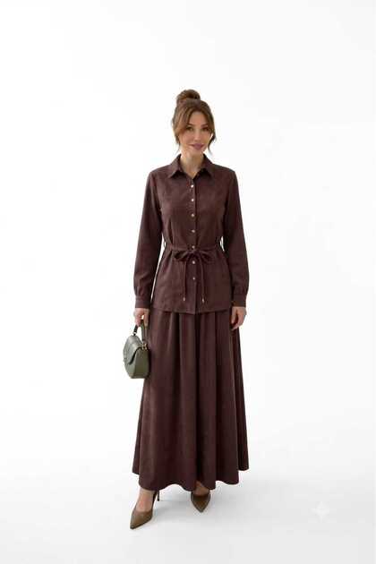 Women's Flawed Draped Shirt with Tie-Up Detail Skirt Set