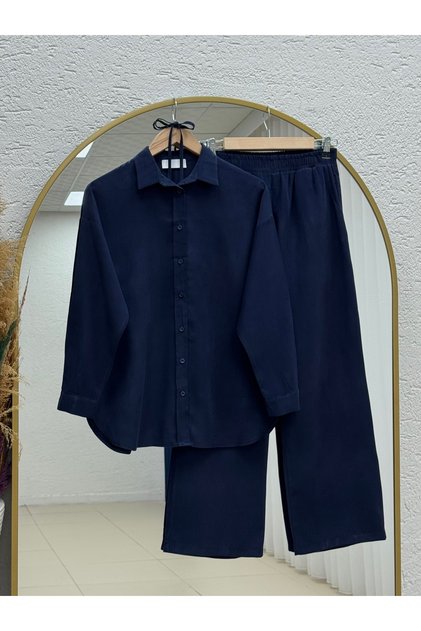 Şahnaz Shirt and Tie-Dye Pants Set-Gs376 Navy Blue