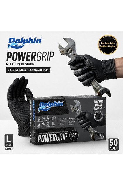Dolphin Nitril PowerGrip Ekstra Kalın Elmas Dokulu İş Eldiveni L 50'li Paket
