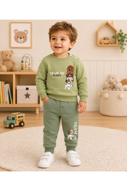 Dog Printed Green Boys' Seasonal 2-Piece Set 9 Months-3 Years