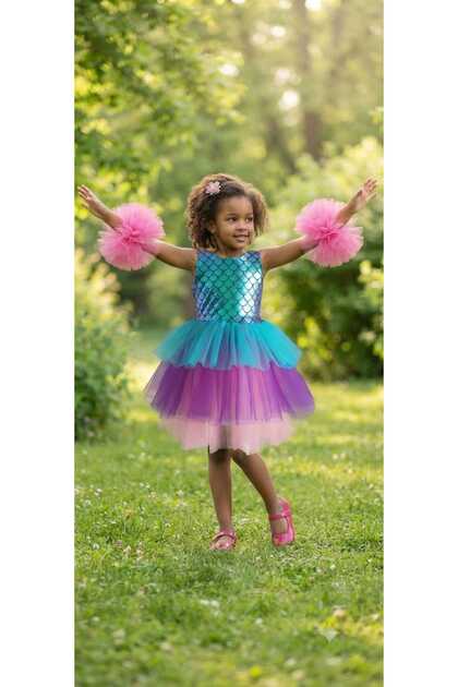 Mermaid Pink Pom-Pom Birthday Dress & Party Costume Pink Pom-Pom