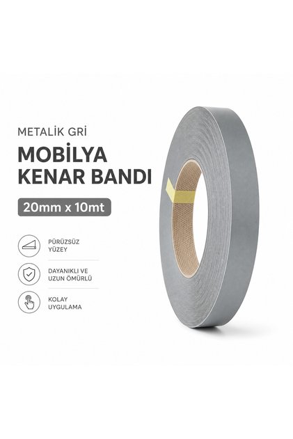 Mobilya Kenar Bandı METALİK GRİ Ütü Bandı 20mmx10mt