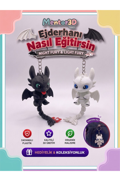 Dişsiz & Işığın Öfkesi Anahtarlık Seti Ejderhanı Nasıl Eğitirsin Gecenin Öfkesi Toothless Light Fury