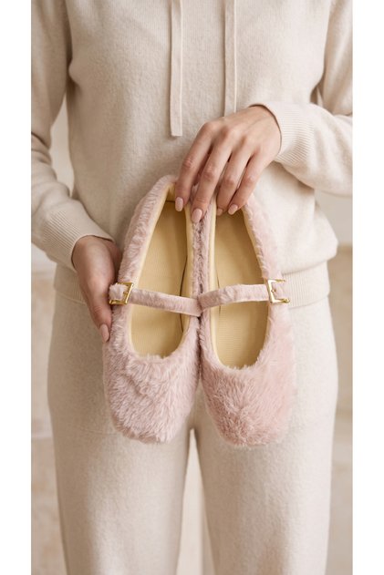 Women's Powder Rabbit Hair Buckle Daily Ballerinas 1 cm Byndtav01