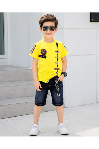 Hooded Set with Denim Shorts