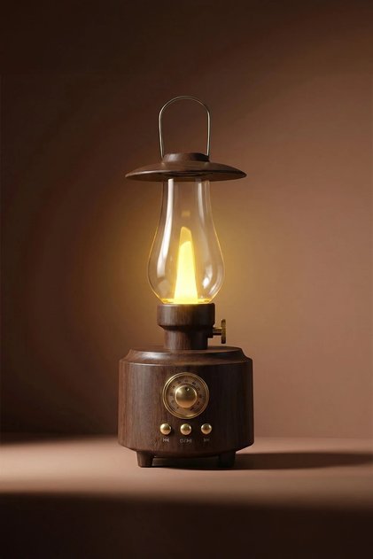Bluetooth Hoparlörlü Dekoratif Nostaljik Gaz Lambası LED Işıldak Kamp Lambası USB Radyo Ses Sistemi