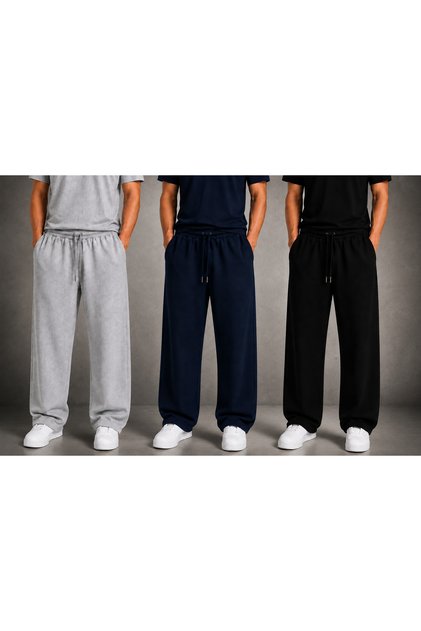 3 Pieces of Men's Sweatpants Premium Comfort Seasonal (Black+Grey+Navy Blue)