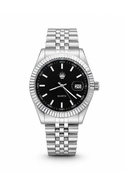 Kaelor Silver Black Steel Wristwatch