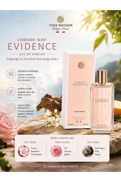 Comme Une Evidence Kadın Parfümü 100 ml – Gül, Yasemin, Misk ve Paçuli Notalı EDP
