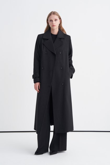 Black Coat with Straps, Cuffs and Belt 14149