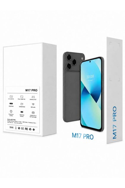 PUKON M17 Pro 4G Smartphone, 6.75-Inch HD+ Incell Display, 8GB RAM, 256GB Storage, 50MP Rear Camera, 8MP Front Camera, 6000mAh Battery, Dual SIM, Android 15, USB-C, Black