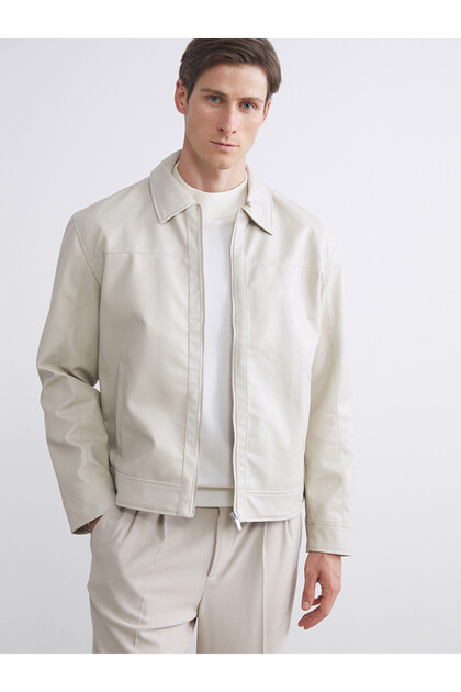 Vizyon New Season Standard Fit Shirt Collar Men's Leather Look Jacket