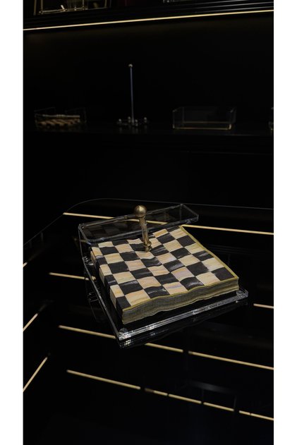 8mm Thick Transparent Plexiglass Square Napkin Holder with Matte Gold Detail