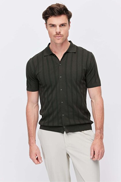 Erkek Detaylı Düğmeli Triko Polo Yaka T-shirt