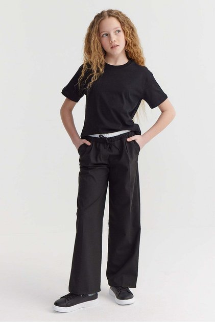 Girl's Double Waist Detailed Tie-Waist Pants