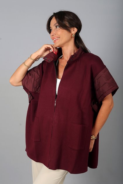 Women's Hooded Detailed Oversized Poncho Vest with Front Zipper Pockets