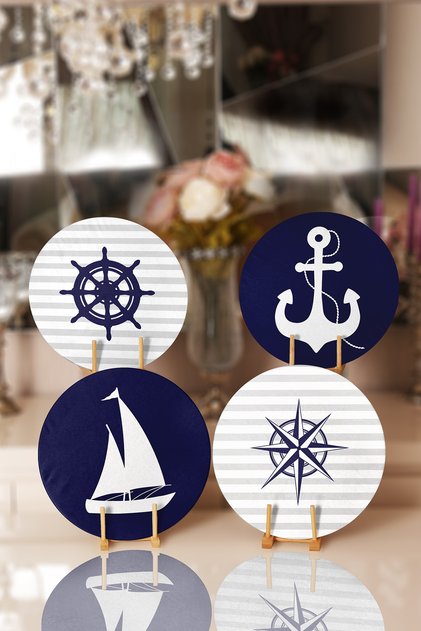 4-Piece Navy Blue Sailor Motif Placemat & Supla