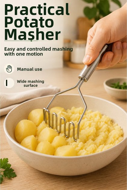 Stainless Steel Potato Masher Metal Puree Apparatus Vegetable and Fruit Crusher Press