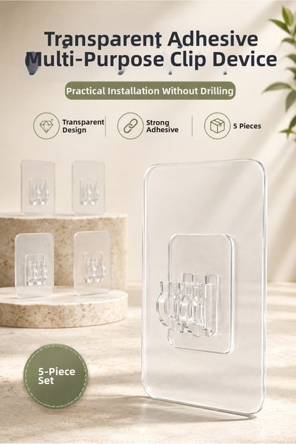 Transparent Adhesive Shelf Holder Mounting Without Drilling 7X7 cm Set of 5