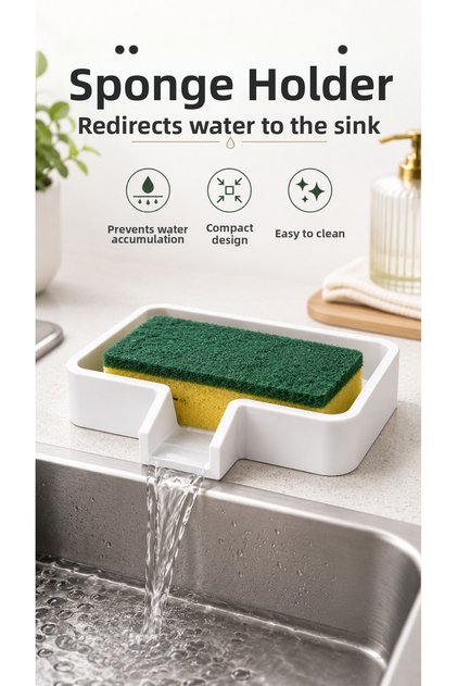 White Sponge Holder Sink Edge Sponge Holder with Water Flow Channel Kitchen Sponge Organizer