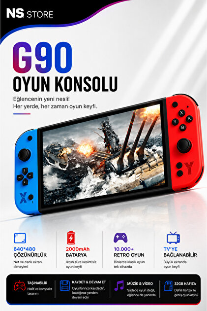 G90 Taşınabilir Yeni Nesil Oyun Konsolu El Atarisi | 7’’ HD Ekran | 10.000+ Oyun |
