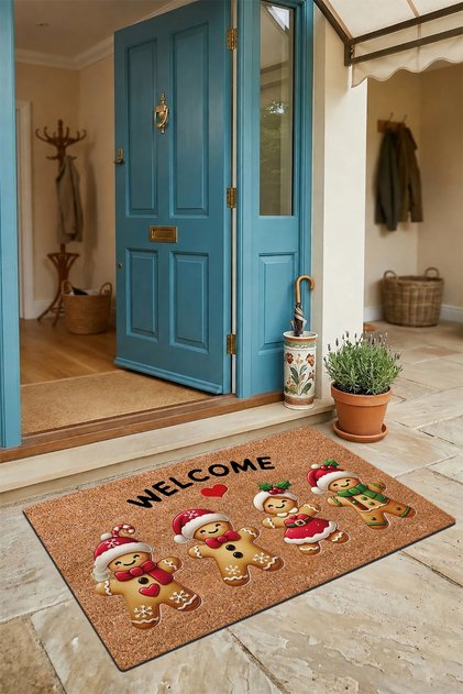 Christmas New Year Cookies Red Brown Welcome Welcome Doormat 45X70Cm