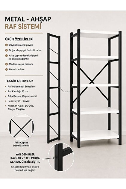 Metal Gövdeli Çok Amaçlı 5 Raflı Mutfak Rafı - Beyaz , Düzenleyici Depolama Ünitesi