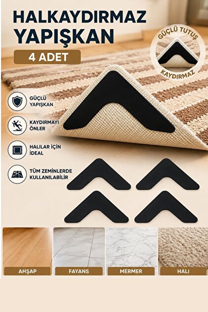 4 Adet Halı Kaydırma Önleyici Bant ,Köşeli Çift Taraflı Halı Yapıştırıcı ,Yeni Model,Yıkanabilir