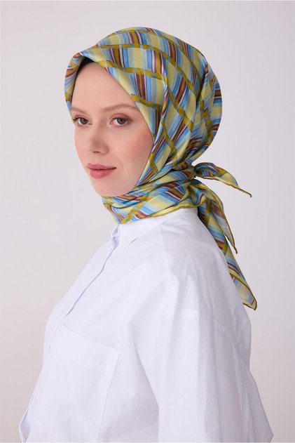 Tivil Pure Silk Scarf Ist 4302 - 52 Oil Green Geometric Pattern