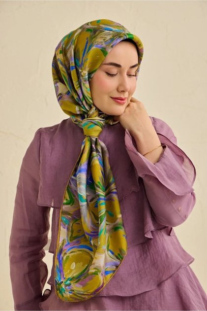 Tivil Pure Silk 11501 - 02 Oil Green Floral Pattern