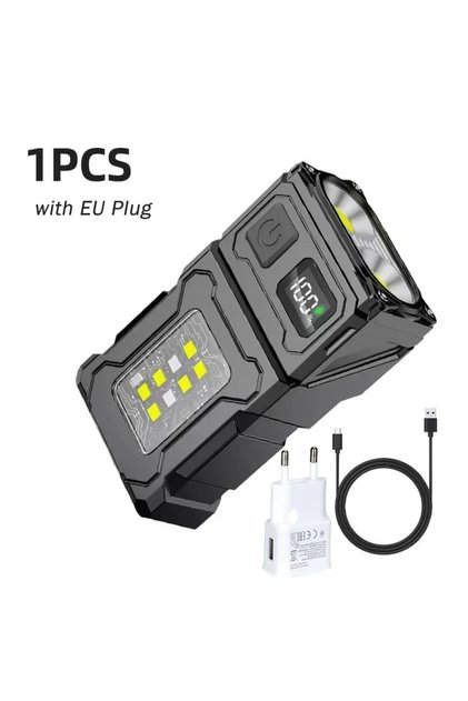 مصباح يدوي LED صغير قابل لإعادة الشحن عبر منفذ USB مزود بقابس أوروبي، محمول، مزود بمغناطيس خلفي، فائق السطوع