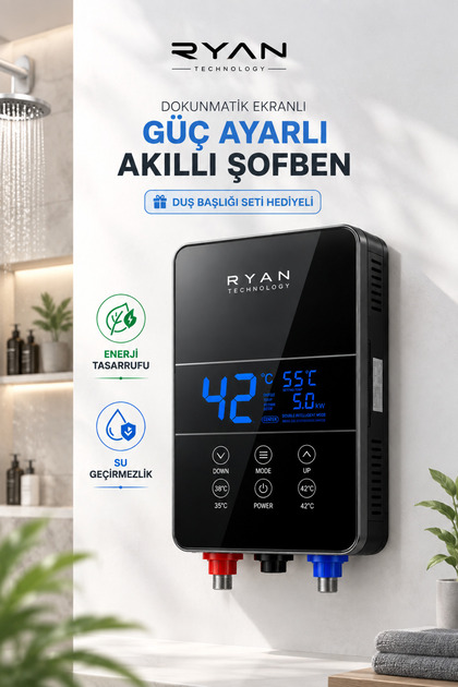Dijital Akıllı Şofben Ani Su Isıtıcı Elektrikli Banyo Şofbeni (Duş Başlığı Hediyeli)