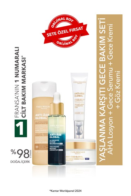 Anti-Aging Night Care Set - Night Serum 30ml & Night Cream 50ml & Eye Cream 15ml & Aha Lotion 122ml